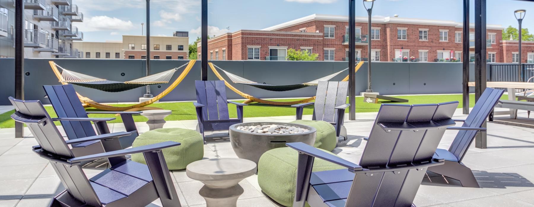 a group of chairs outside